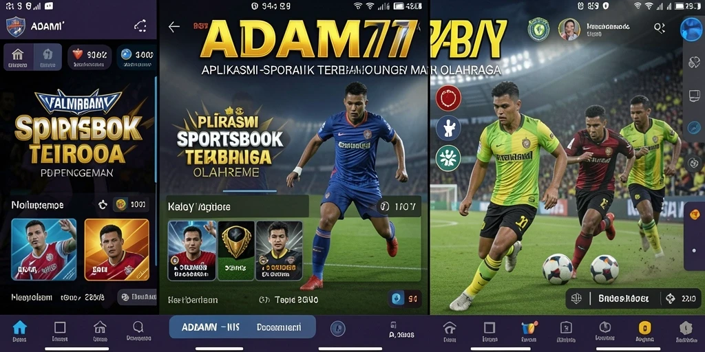 Screenshot utama ADAM77 menampilkan tampilan aplikasi Sportsbook yang menarik.