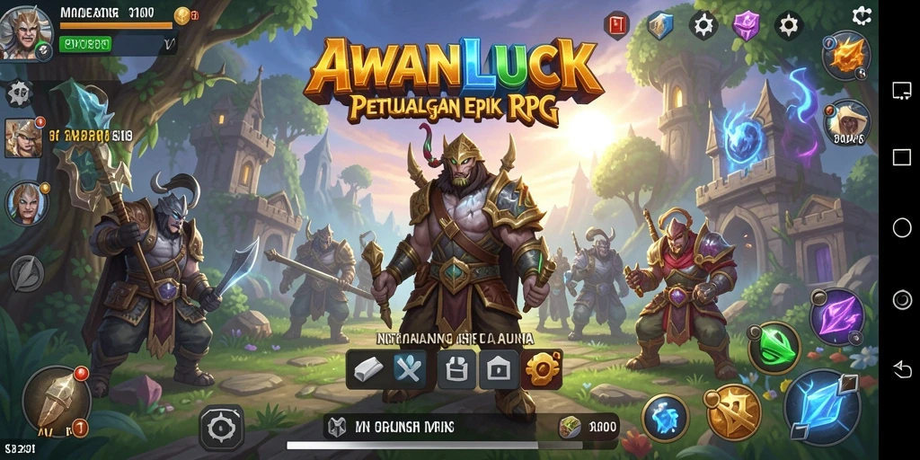 Tampilan gameplay <strong>AWANLUCK</strong> yang seru dengan karakter unik dan pertarungan mendebarkan.
