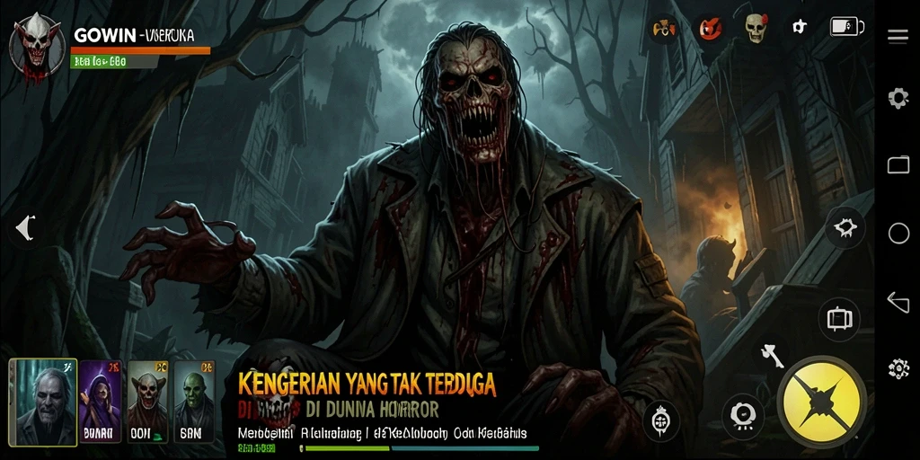 Gameplay GOWIN dengan suasana menakutkan yang intens.