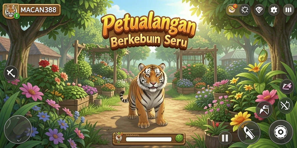 Tangkapan layar utama MACAN388 menampilkan kebun yang hijau dan subur.