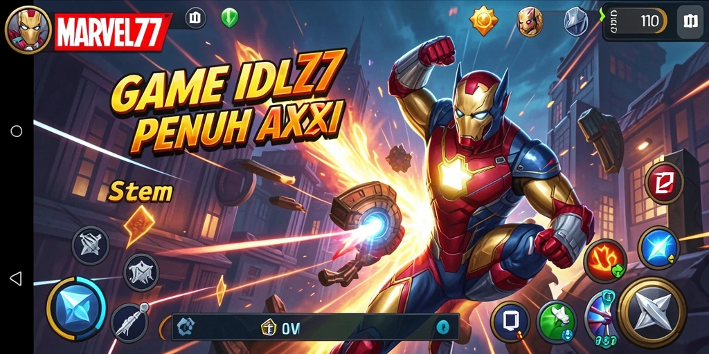Tampilan gameplay <strong>MARVEL77</strong> yang menampilkan pertempuran karakter Idle.