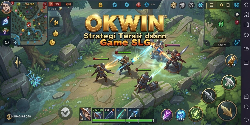 Screenshot utama OKWIN menunjukkan aksi seru dalam permainan SLG.