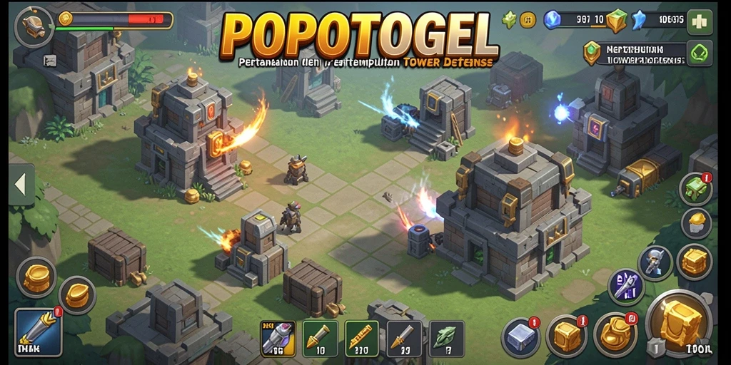 Tampilan gameplay menegangkan di dunia Tower Defense POPOTOGEL.