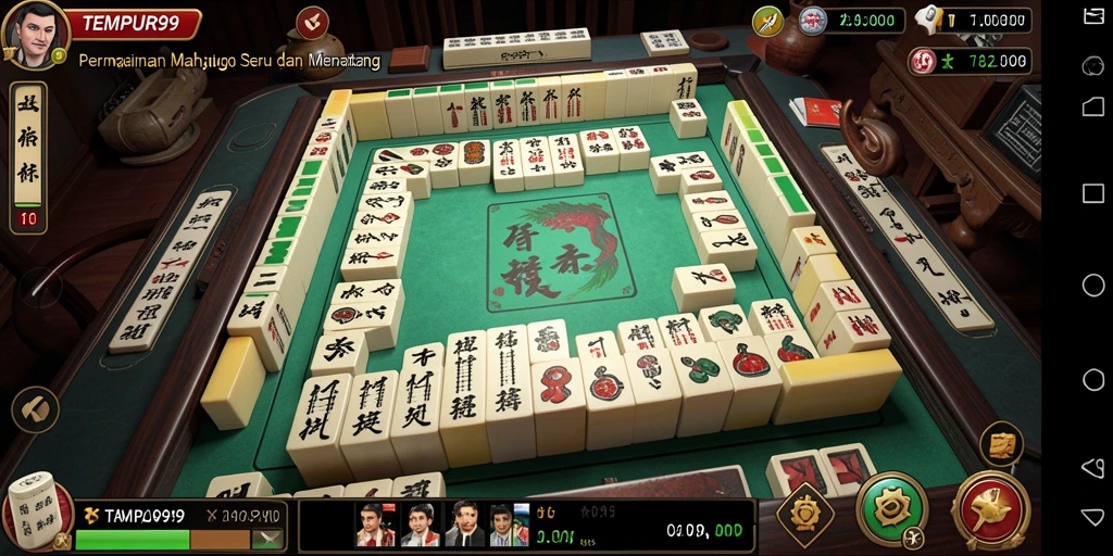 Gameplay seru TEMPUR99 dengan desain ubin Mahjong yang menarik.